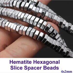 Silver Hematite Hexagonal  Slice Spacer Beads  4mmx2mm 190 Pcs. 15" Strand